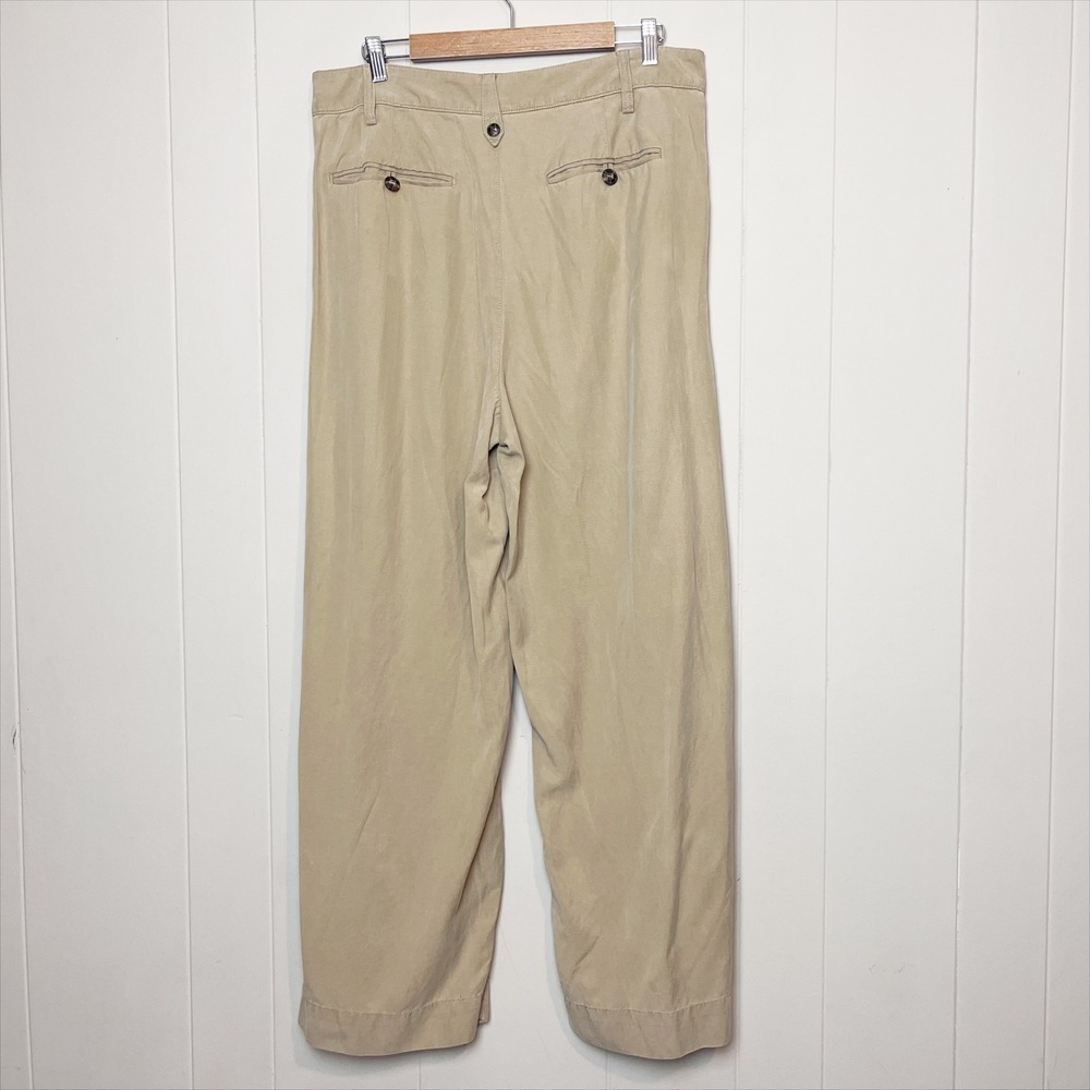 Madewell Harlow Wide Leg Pleated Trousers 14 Tan Khaki Linen Blend Pants Flowy - Picture 5 of 10